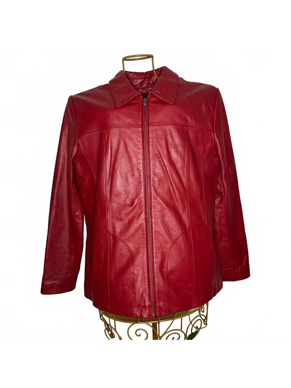 Wilsons Leather Cherry Red Genuine Leather Jacket L Removable Thinsulate Liner - Picture 2 of 9